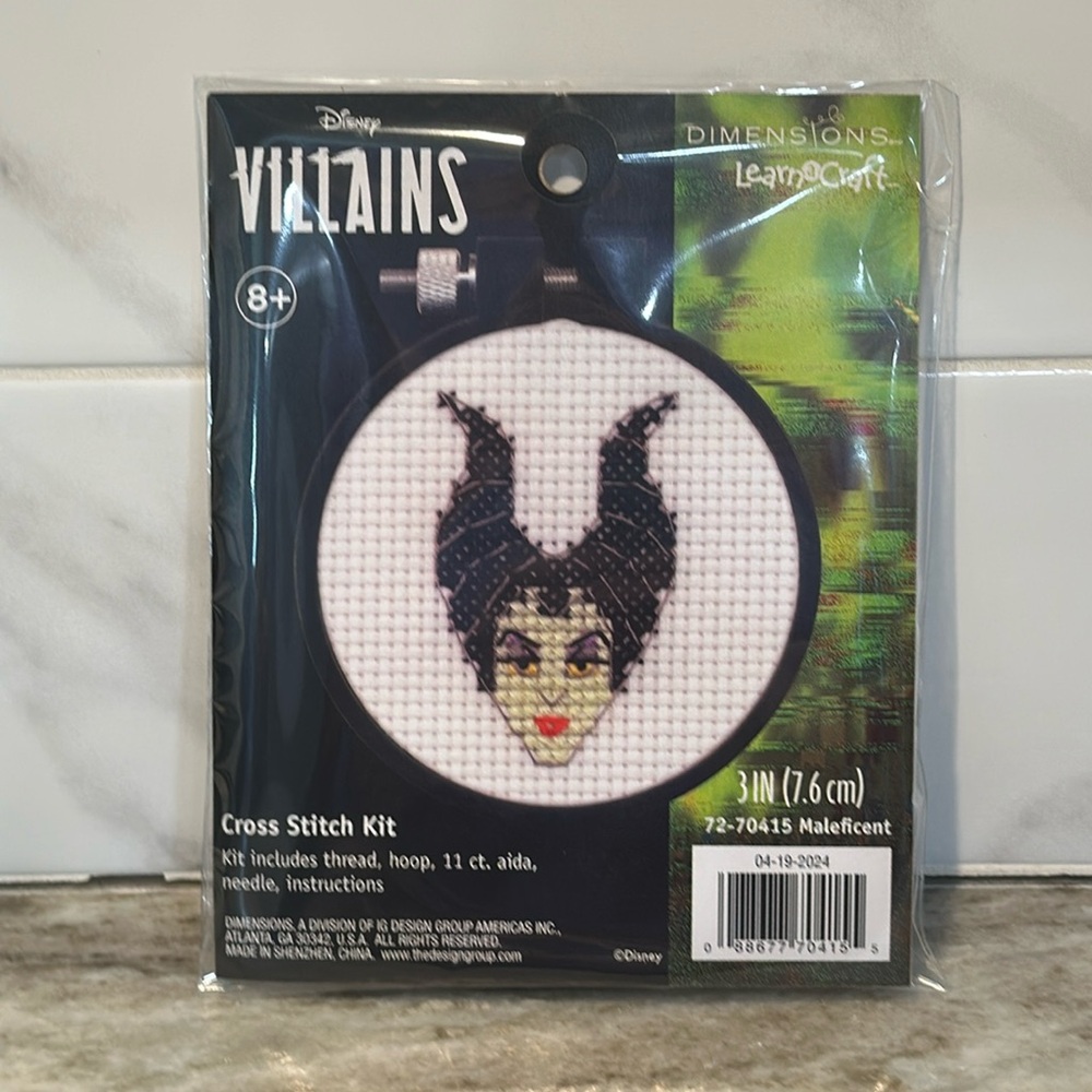Disney's MALEFICENT Mini Counted CROSS STITCH KIT 3" Hoop - Dimensions Ornament